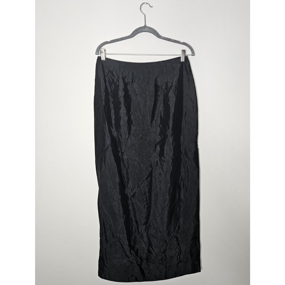 Vintage Scott McClintock Long Satin Pencil Skirt Side Slit Black Petites Size 12